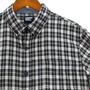 Lands' End Plaid Green Flannel Shirt Button Down LS Cotton Blend Men's L